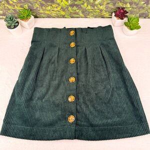 {ASOS} NWT! Dark Hunter Green Corduroy Tortoise Shell Button-Front Skirt